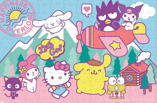 Wooden puzzle featuring Hello Kitty and friends in a vibrant, happy design