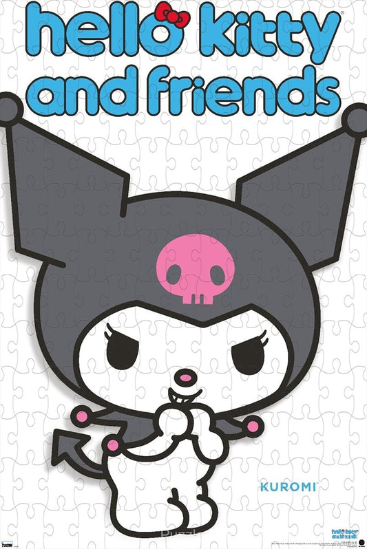 Wooden puzzle featuring Hello Kitty and Kuromi in a playful and edgy style