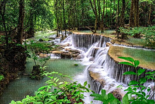 Huay Mae Kamin River waterfall jungle photo poster, wooden puzzle for adults