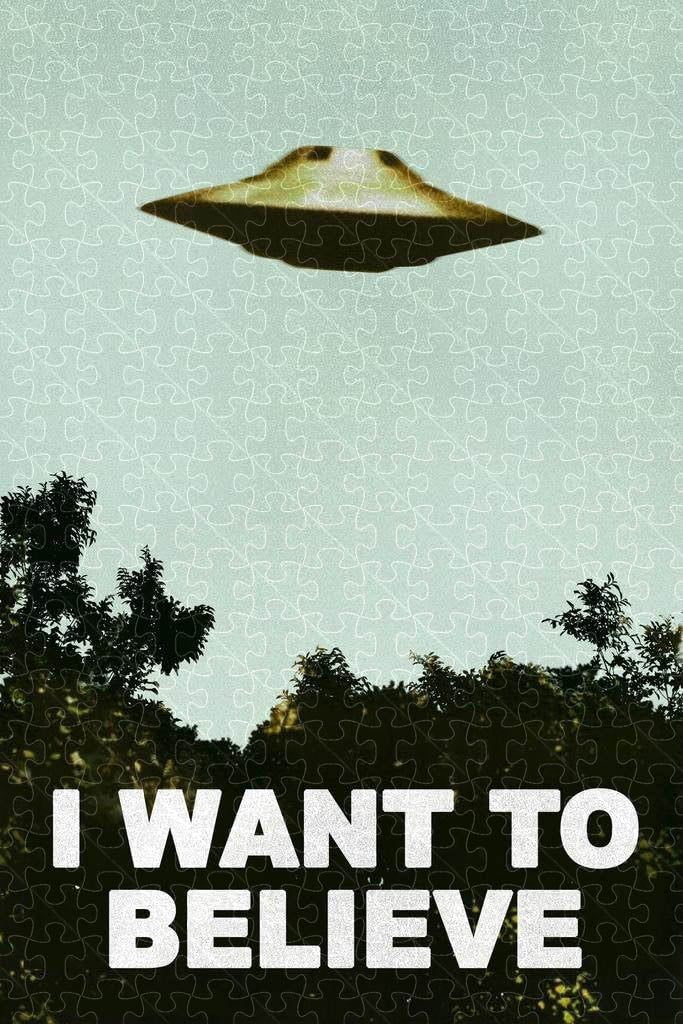 500-piece jigsaw puzzle of I Still Want To Believe UFO flying saucer aliens TV show poster  