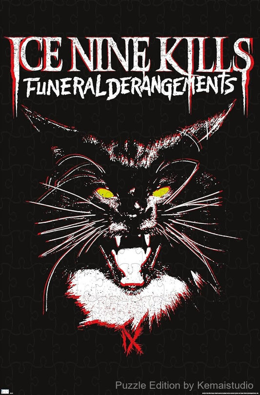 A chilling album cover of Ice Nine Kills' Cat Funeral Derangements