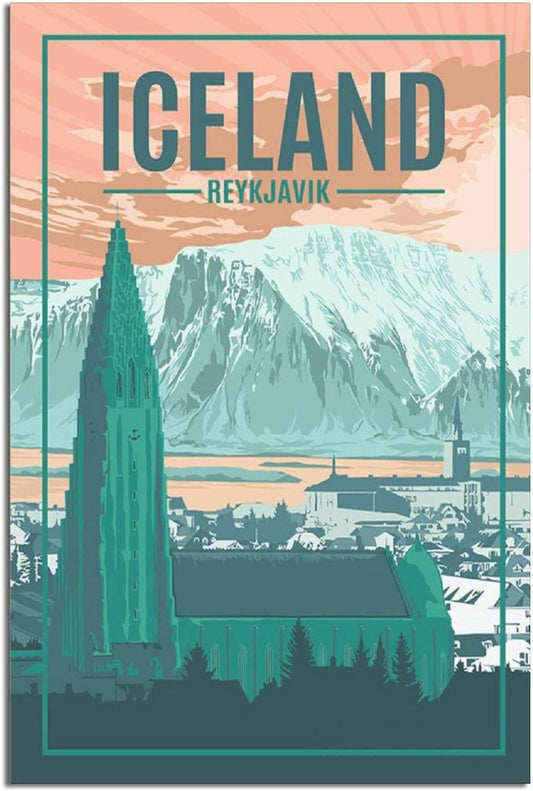 Iceland Reykjavik Vintage Travel Poster Puzzles  