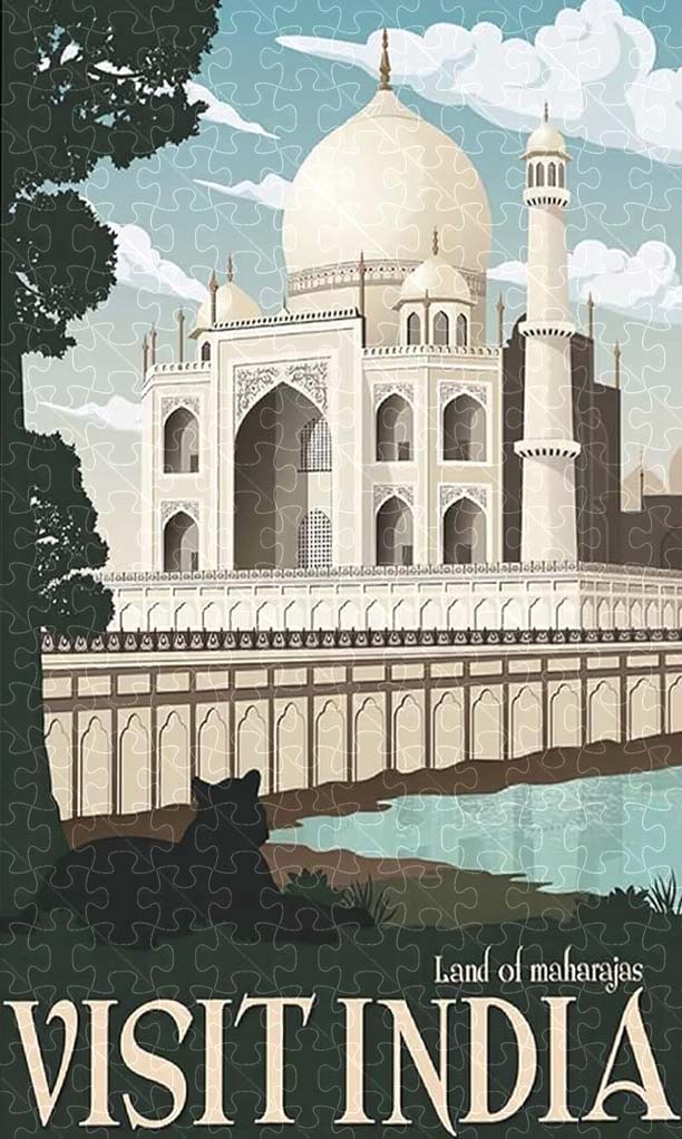 India vintage national park poster jigsaw puzzle for adults, 1000-piece wooden puzzle capturing the beauty of India's national parks.