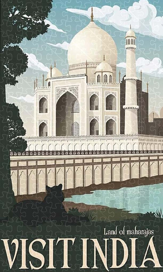 India vintage national park poster jigsaw puzzle for adults, 1000-piece wooden puzzle capturing the beauty of India's national parks.