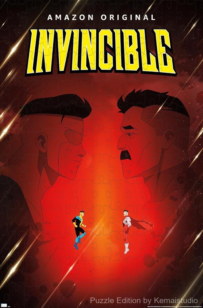 A dramatic confrontation between Omni-Man and Invincible in the iconic father and son scene
