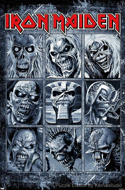 A dark and intense grid-style puzzle of Iron Maiden visuals, ideal for heavy metal decor