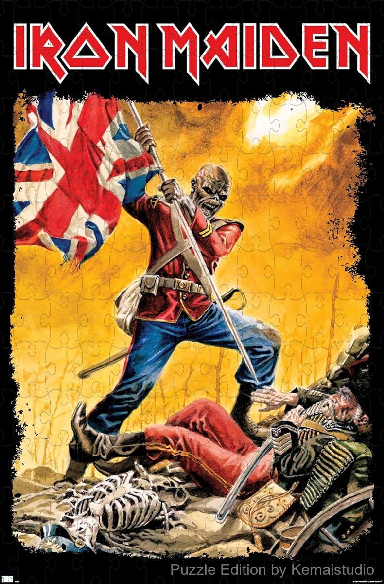 A dark and intense puzzle featuring the Piece Of Mind flag imagery from Iron Maiden