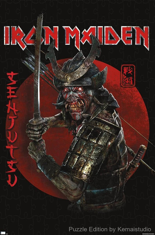A detailed puzzle featuring the samurai warrior theme of Iron Maiden's Senjutsu album