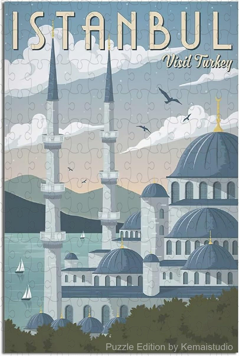 Vintage Istanbul travel poster puzzle with national park-inspired artwork
