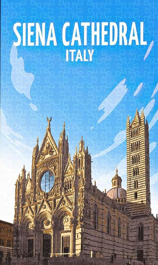 Italy Siena Cathedral vintage travel poster jigsaw puzzle for adults, 1000-piece wooden puzzle featuring the stunning Siena Cathedral.
