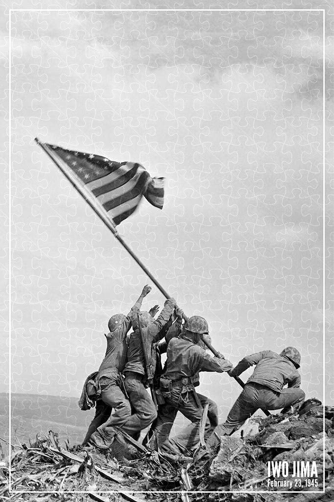 Iwo Jima flag raising Marines 1945 history poster, wooden puzzle for adults