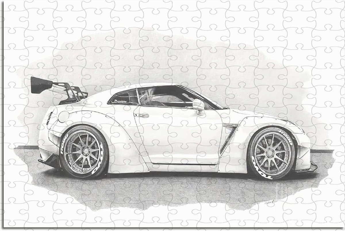 Nissan R35 sports car in bold JDM poster style