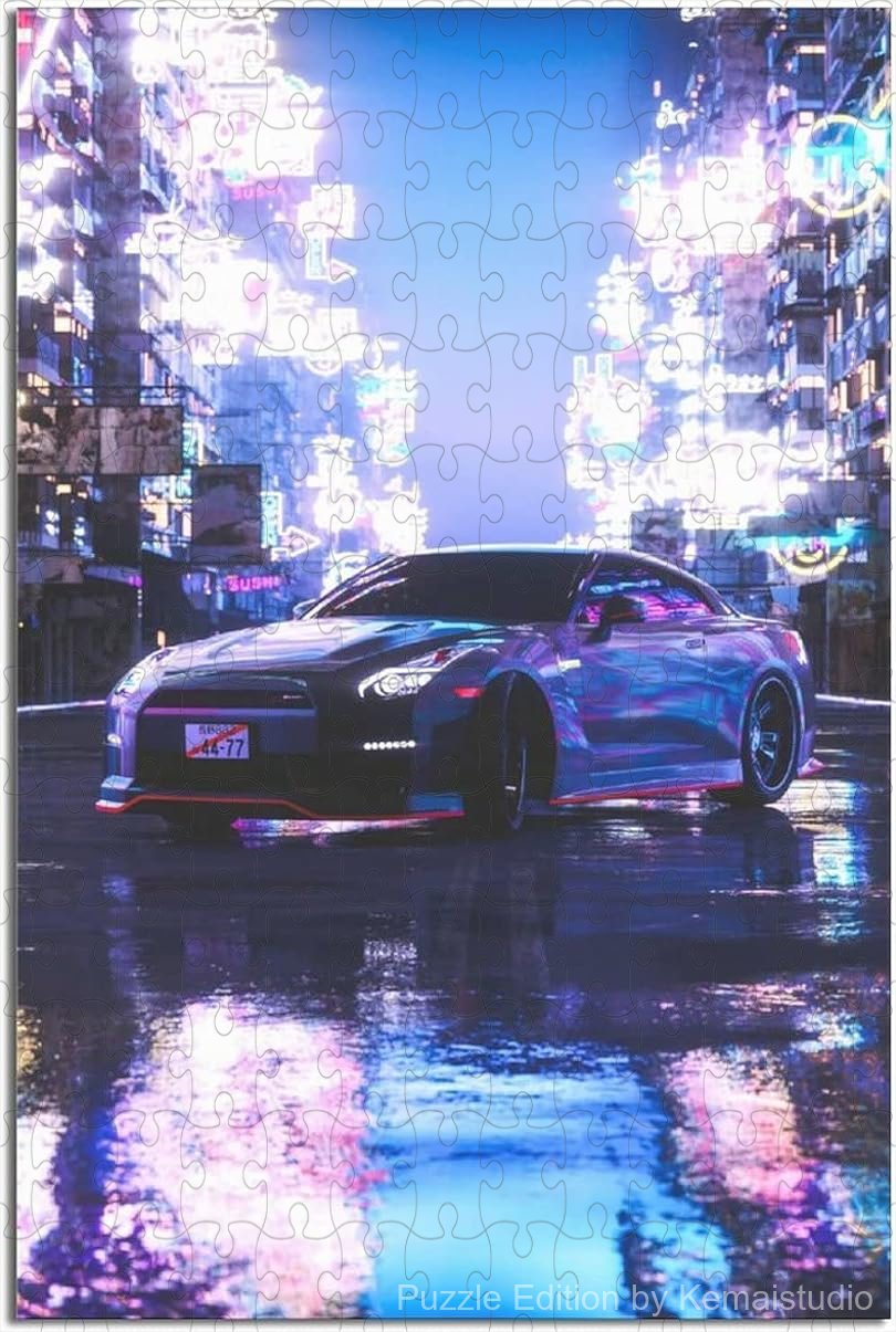 Nissan R35 in vibrant JDM poster art style