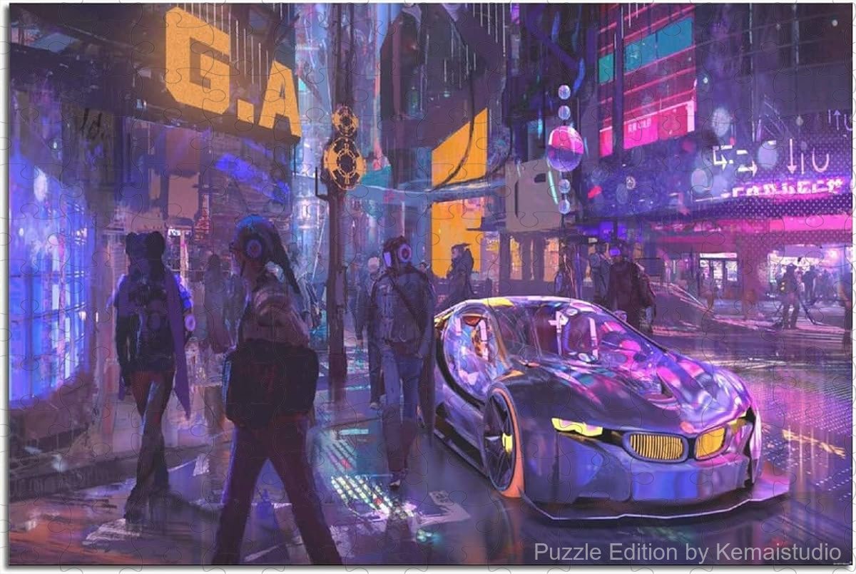Wooden puzzle featuring a high-definition JDM car poster, intricate details and vibrant colors