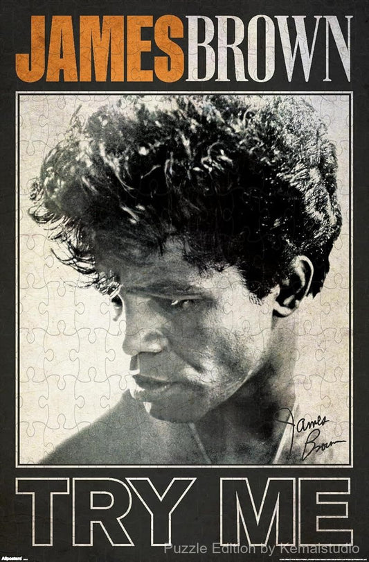 A vintage-style puzzle of James Brown themed around his track Try Me, ideal for collectors