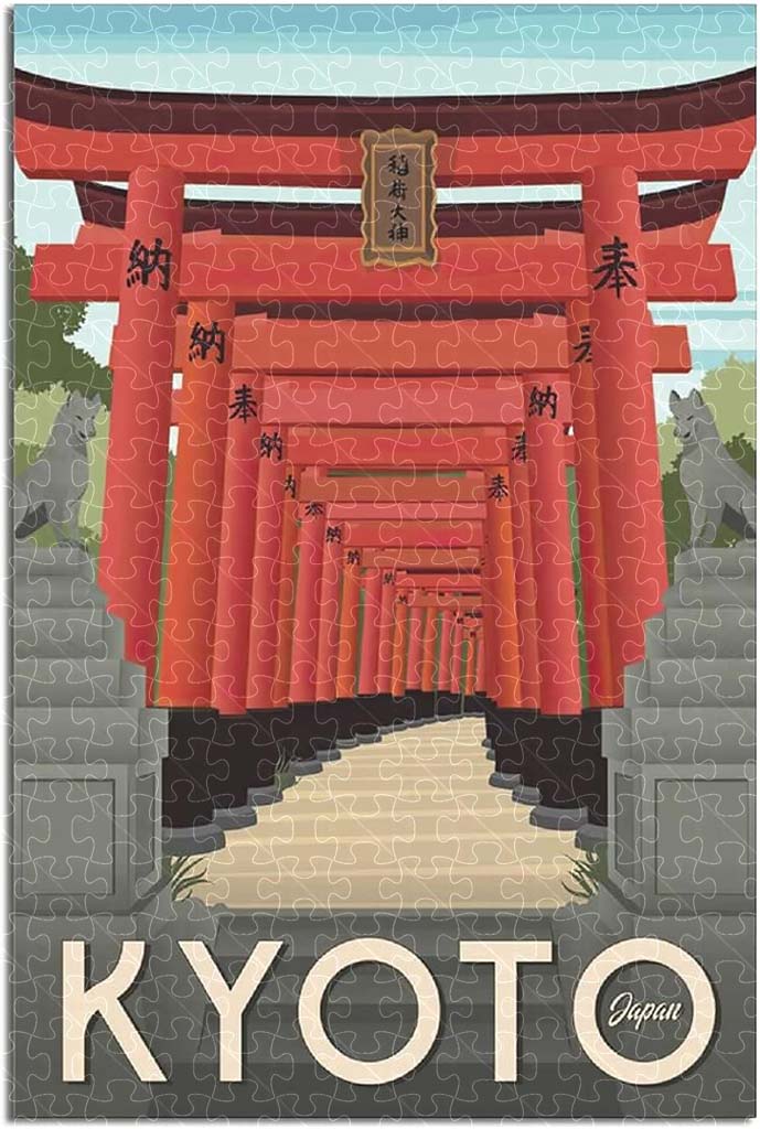 Japan Kyoto vintage national park poster jigsaw puzzle for adults, 1000-piece wooden puzzle featuring Kyoto’s historic beauty.