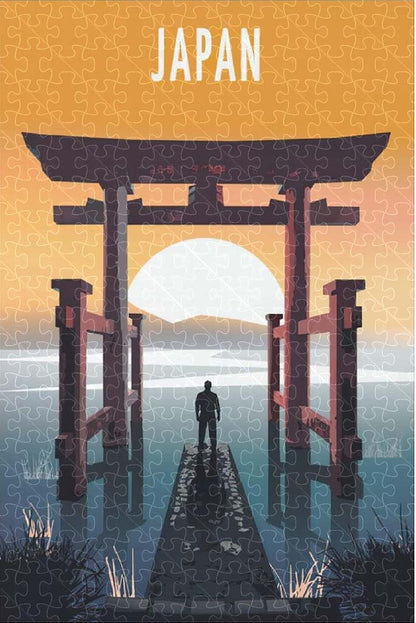 Japan vintage travel poster jigsaw puzzle for adults, 1000-piece wooden puzzle capturing Japan's scenic beauty and culture.
