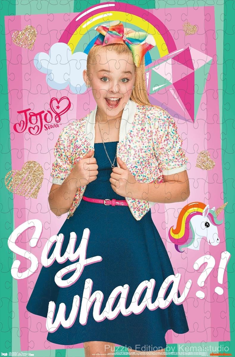A bright and bubbly puzzle featuring JoJo Siwa with Say Whaa graphics, perfect for young fans