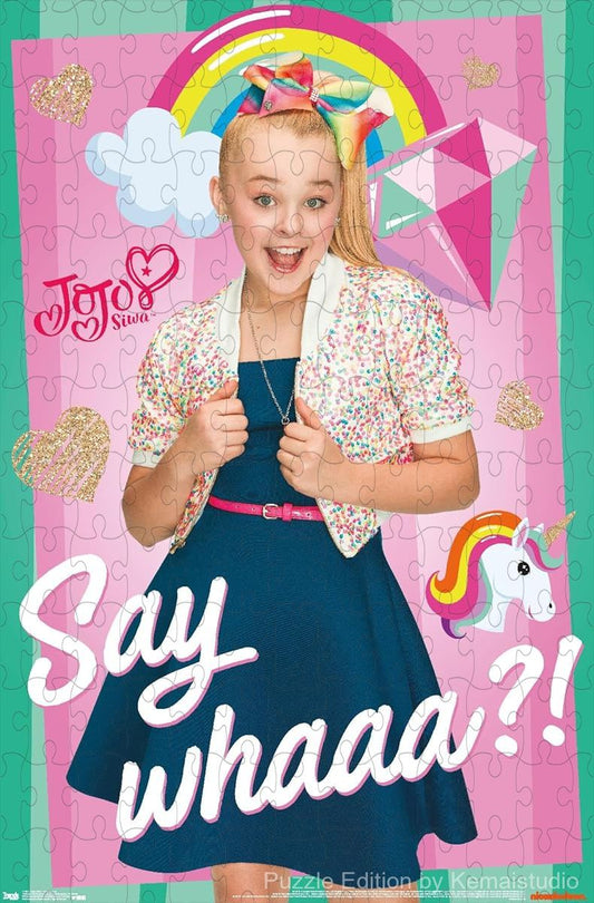 A bright and bubbly puzzle featuring JoJo Siwa with Say Whaa graphics, perfect for young fans