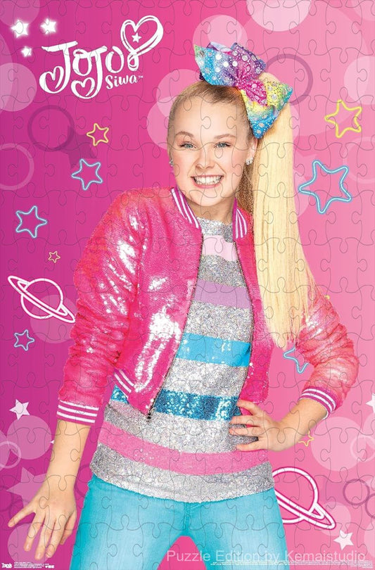 A vibrant and fun image of JoJo Siwa in pink tones, perfect for colorful bedroom decor or gifting