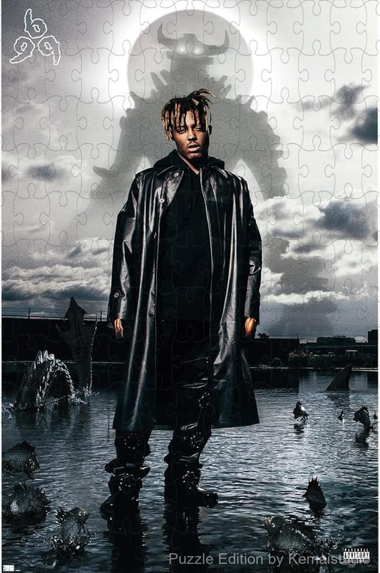 500-piece wooden puzzle featuring Juice WRLD's Fighting Demons album cover.