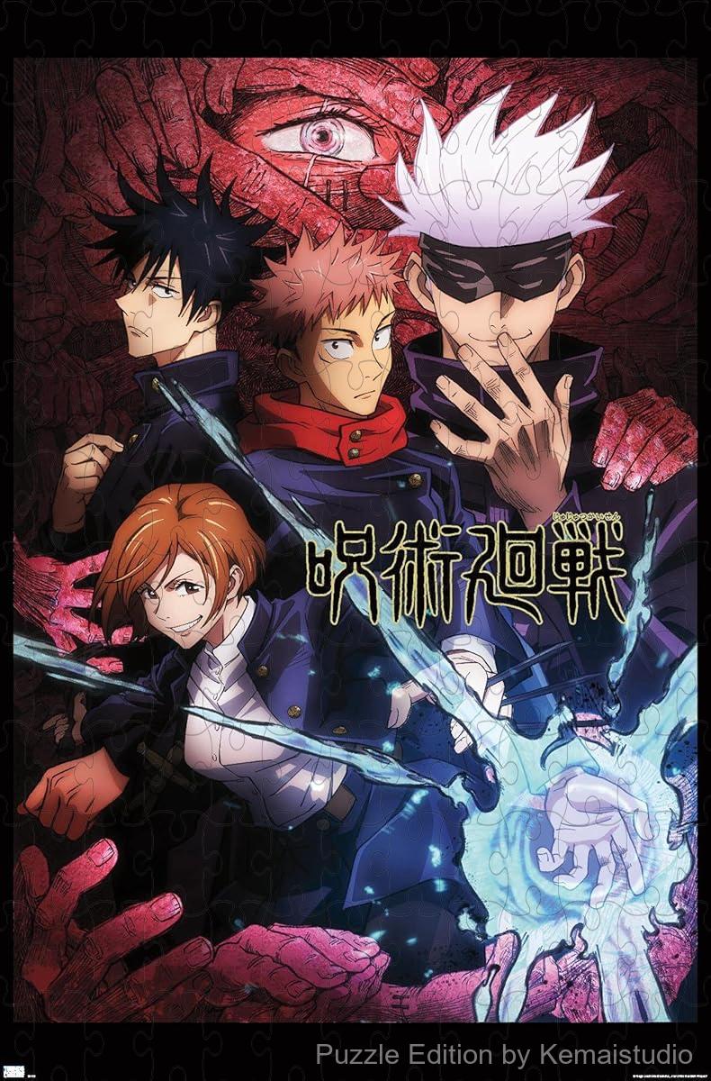 500-piece wooden jigsaw puzzle featuring artwork from the popular anime series Jujutsu Kaisen.