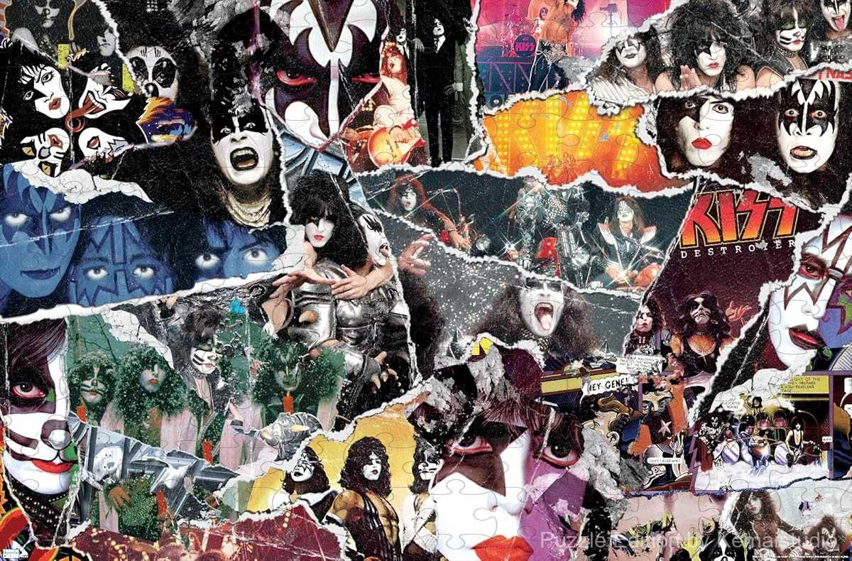A detailed collage puzzle of KISS through the years, great for collectors and long-time fans