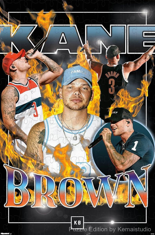 A fiery puzzle of Kane Brown with a bold red background, perfect for home decor and music fans