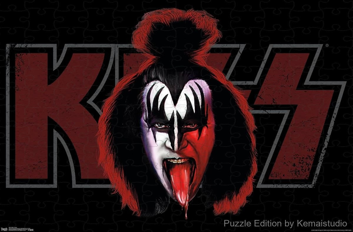A bold and iconic image of Gene Simmons in full KISS makeup, perfect for rock memorabilia