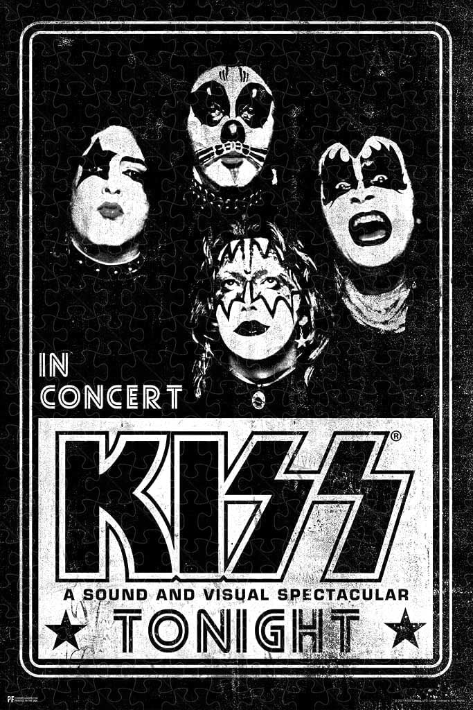 KISS retro vintage rock poster, heavy metal band jigsaw puzzle for adults