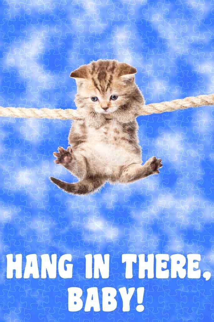 Kitty picture Hang In There cat hanging poster, wooden puzzle for adults
