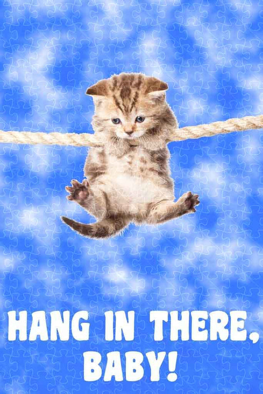 Kitty picture Hang In There cat hanging poster, wooden puzzle for adults
