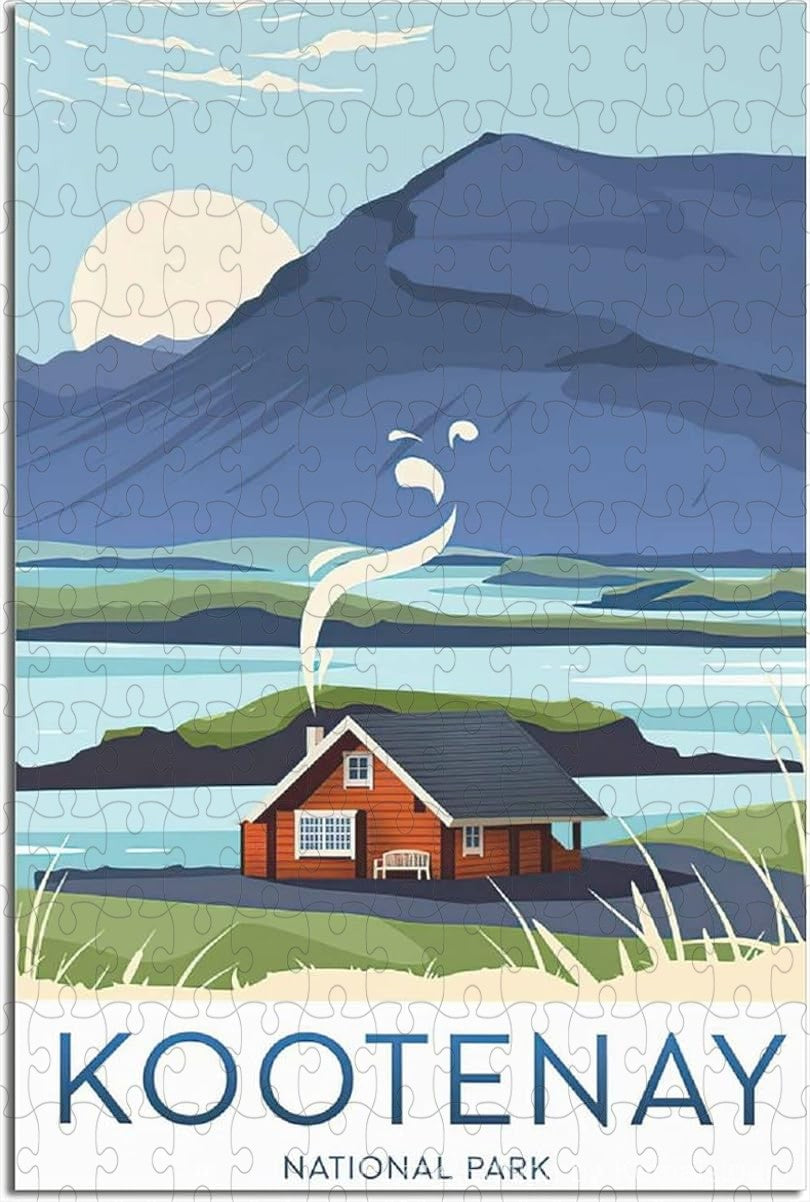 Relax with Kootenay vintage travel poster puzzle, a fun and scenic wooden jigsaw for adults and family
