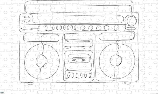 A unique line-drawing puzzle of a retro boombox, ideal for modern wall art or creative gifting