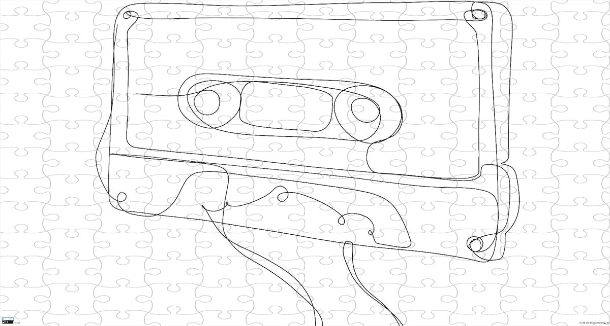 A sleek puzzle of a cassette tape in continuous line design, great for decor and light puzzling
