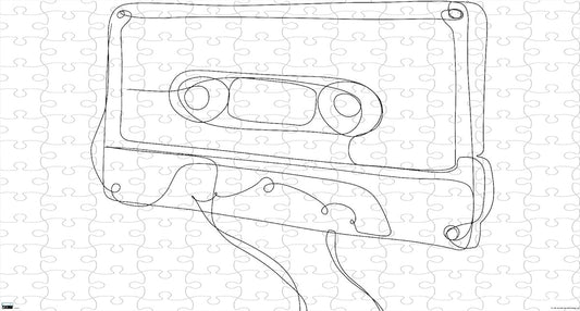 A sleek puzzle of a cassette tape in continuous line design, great for decor and light puzzling