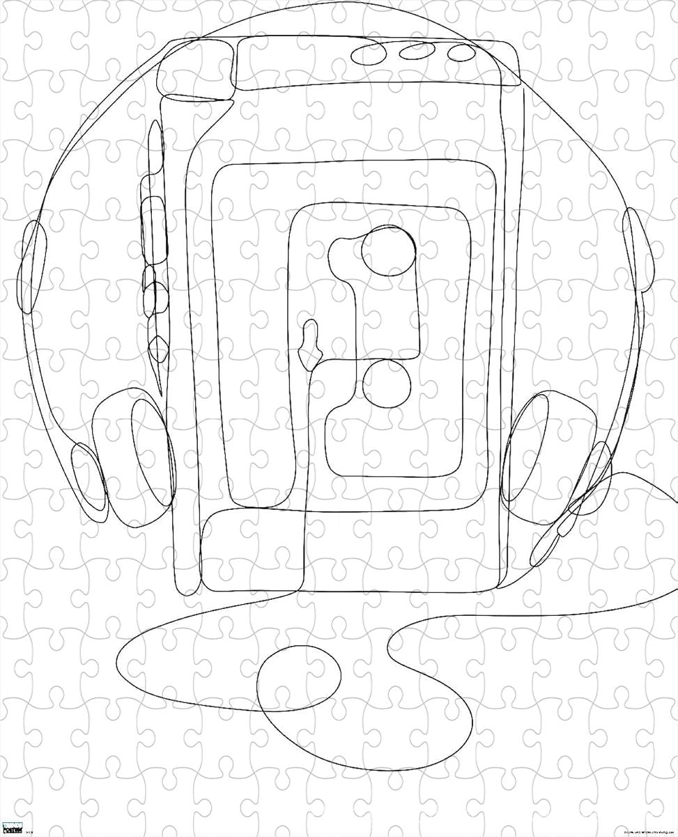 A minimalist puzzle of a continuous line art cassette player, ideal for creative minds and gift seekers