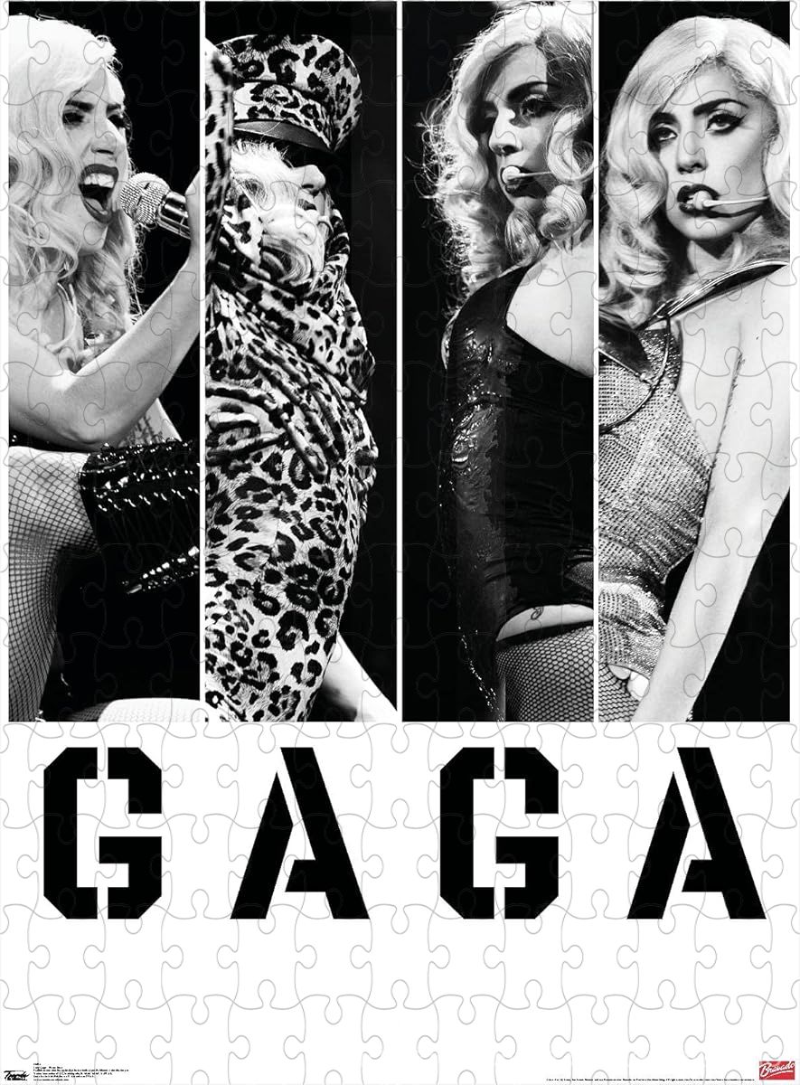 A bold and artistic puzzle of Lady Gaga in abstract photo bar visuals, perfect for modern decor