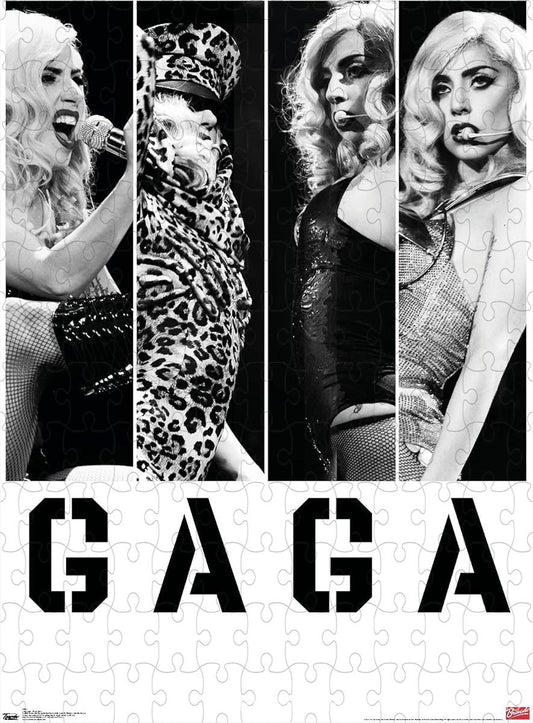 A bold and artistic puzzle of Lady Gaga in abstract photo bar visuals, perfect for modern decor