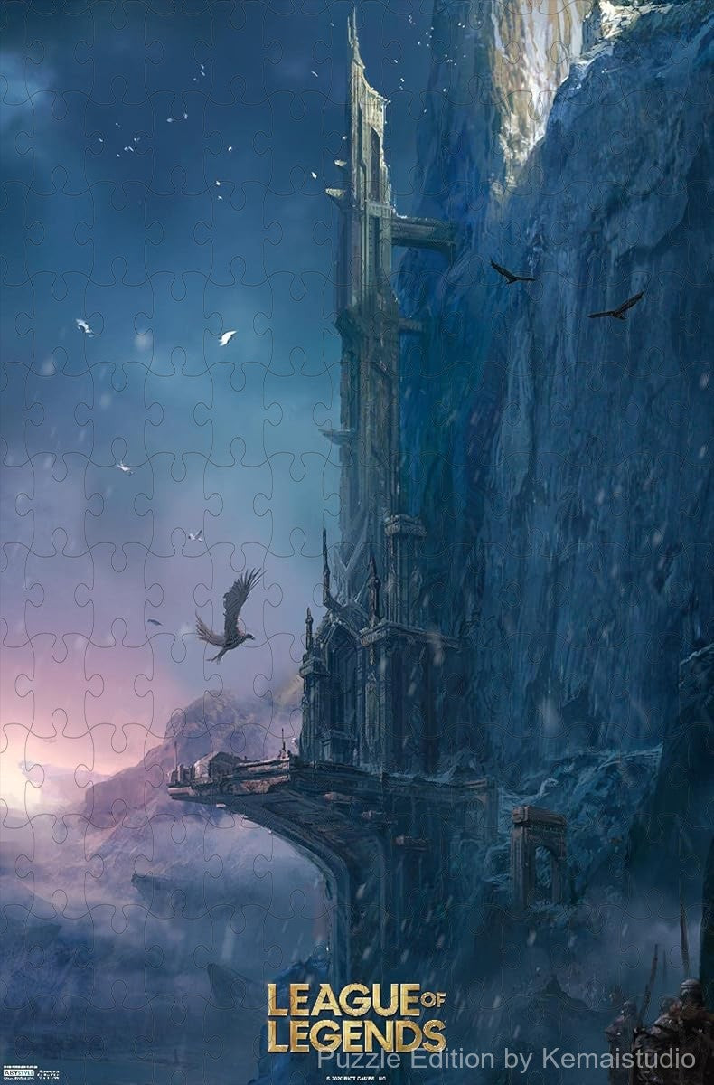 The icy terrain and epic bridge of Howling Abyss in fantasy game detail