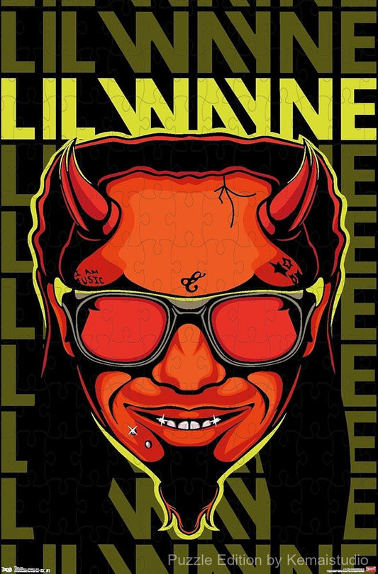 A bold and edgy puzzle featuring Lil Wayne in a dark devil-themed design, great for collectors