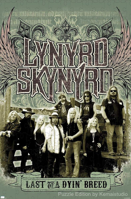A retro puzzle of Lynyrd Skynyrd in green-toned visuals, perfect for collectors and fans