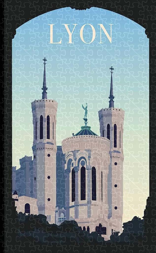 Lyon vintage travel poster jigsaw puzzle for adults, 1000-piece wooden puzzle featuring the historic charm of Lyon, France.