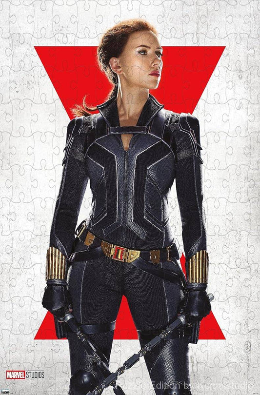 Black Widow in an action-packed Marvel scene, poised for battle