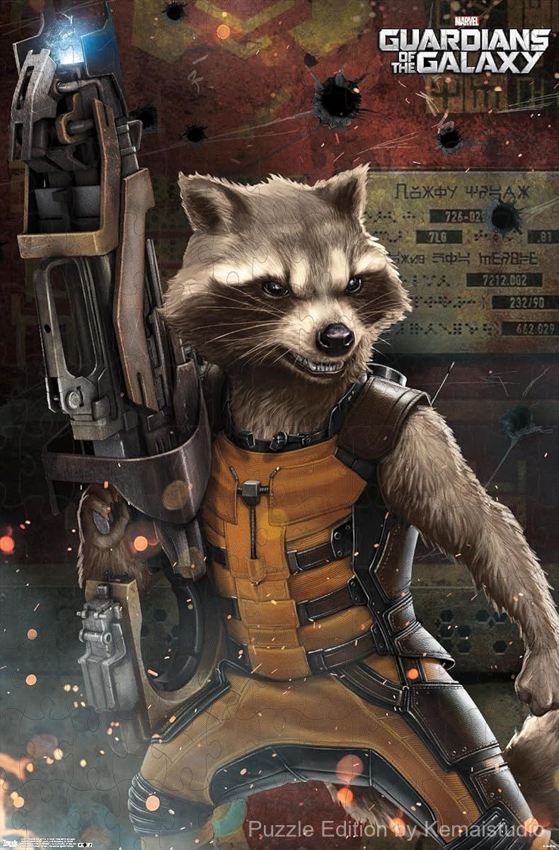 Rocket Raccoon from Guardians of the Galaxy in a fun 500-piece puzzle