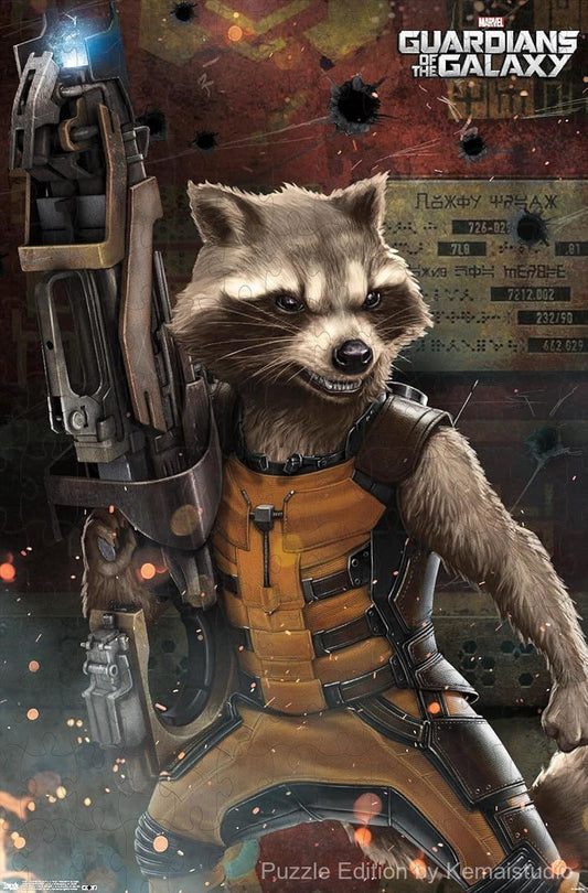 Rocket Raccoon from Guardians of the Galaxy in a fun 500-piece puzzle