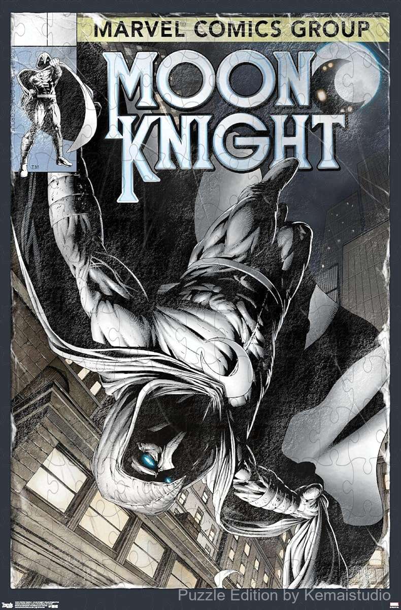 Moon Knight stands in action from his intense Marvel comic storyline