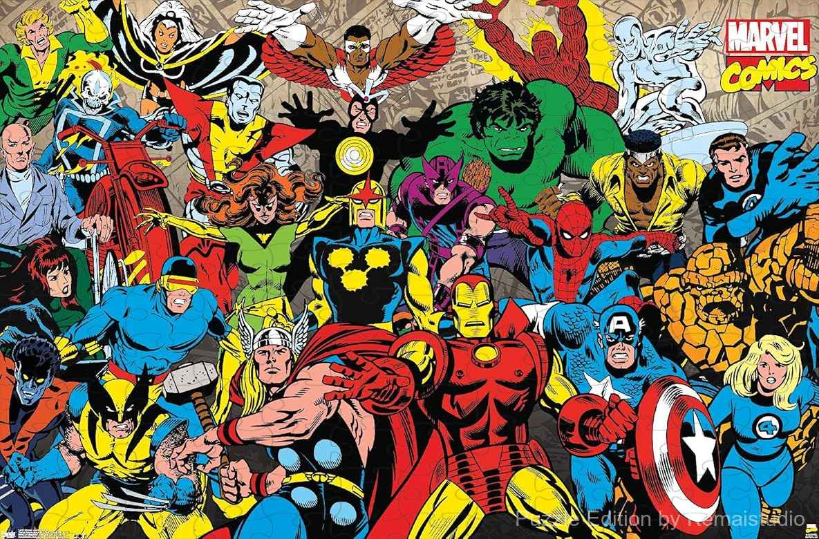 Marvel's classic superheroes in a vintage lineup from retro comic covers