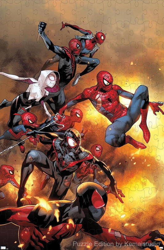 500-piece wooden jigsaw puzzle featuring The Amazing Spider-Man #13 cover art from the Spider-Verse comics.