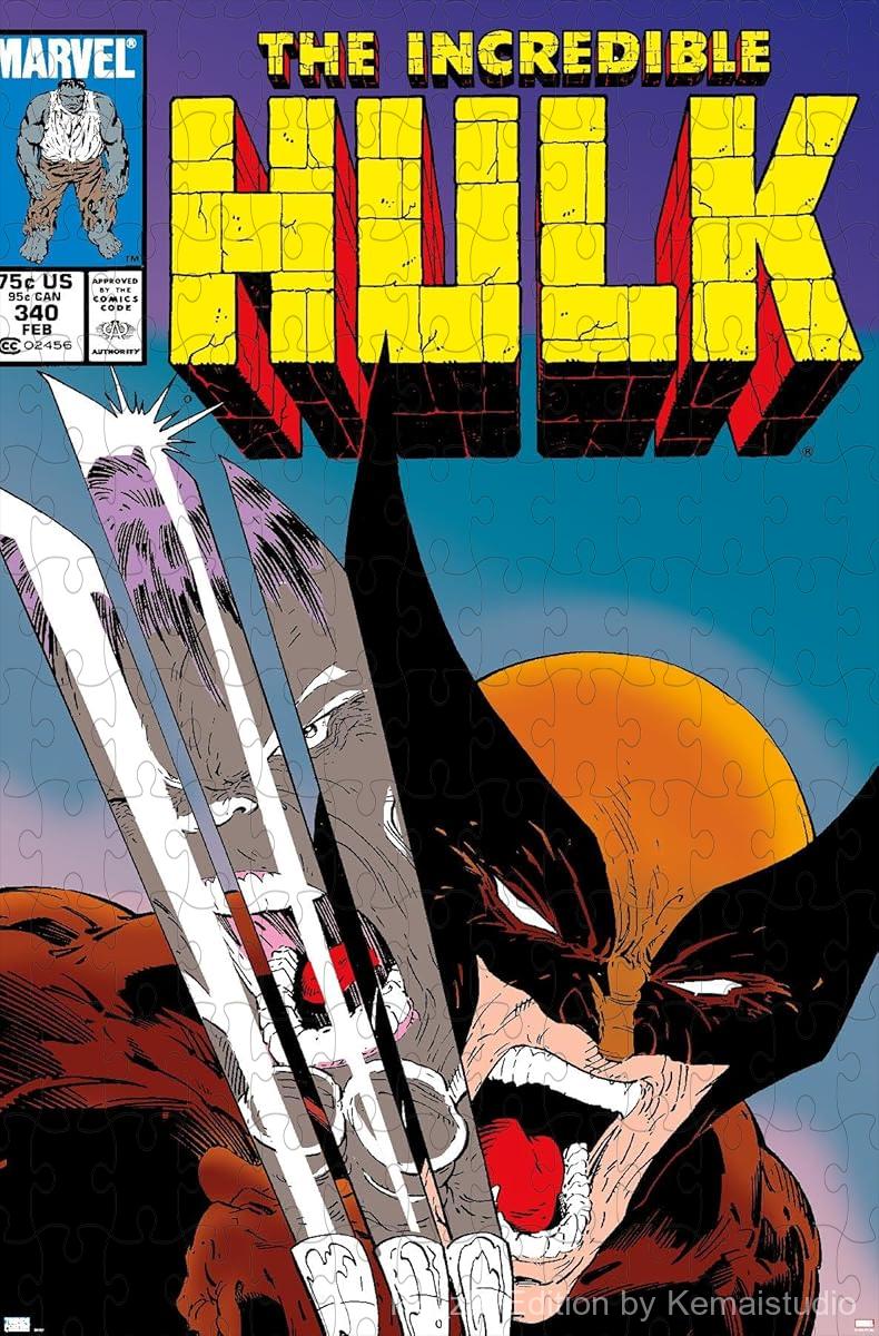 Wolverine clashes with the Incredible Hulk in a bold comic cover from issue #340